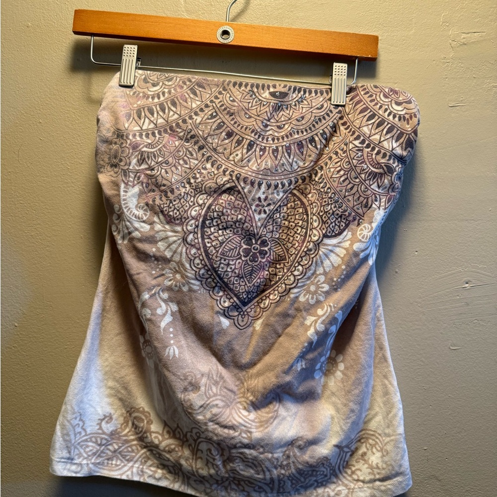 No Boundaries brown‎ Bohemian Strapless cotton top size L